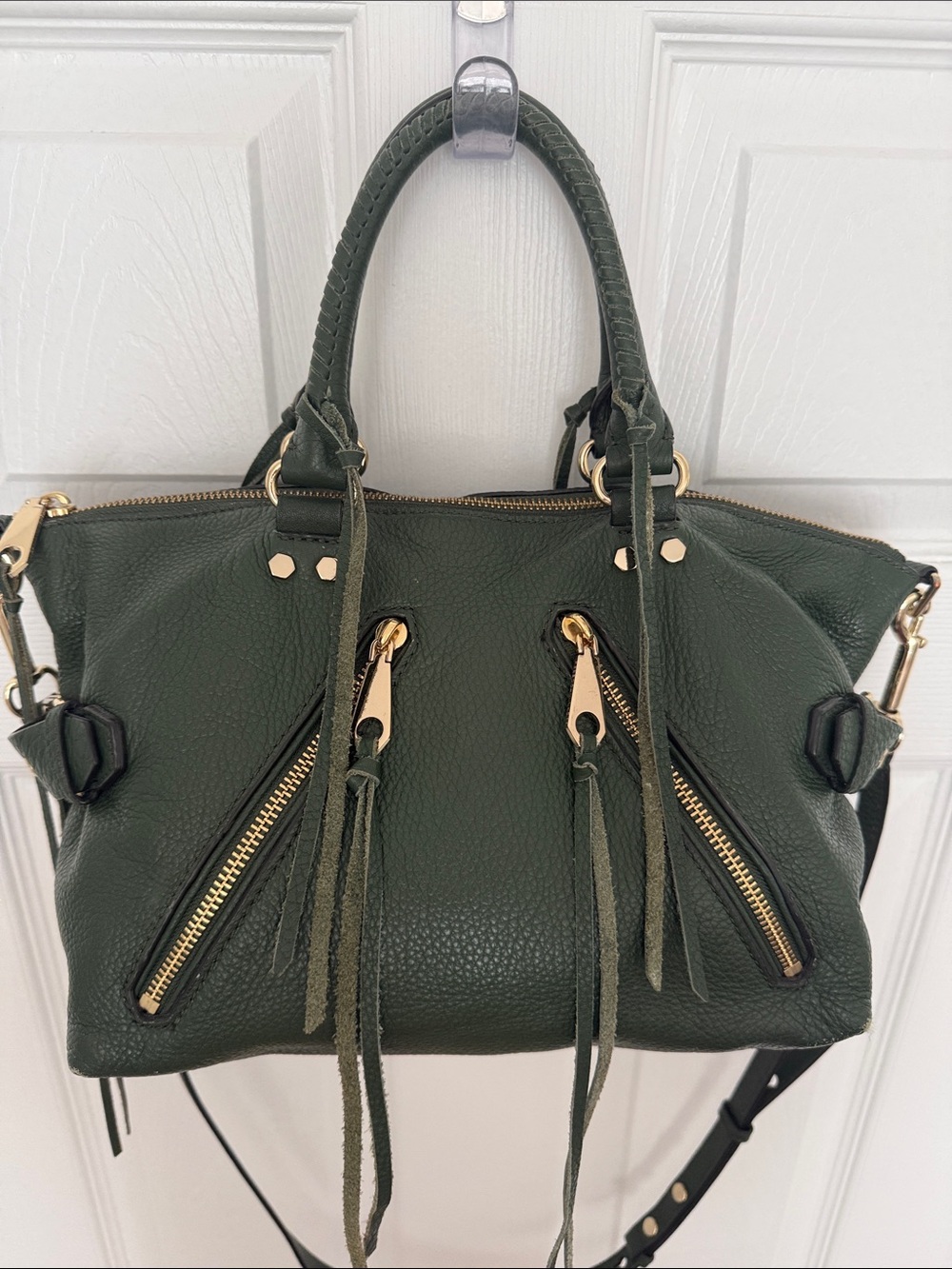 Rebecca Minkoff Dark Green Leather Mini Satchel with Gold Hardware